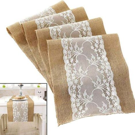 Ulisem Rustikaler Tischläufer Im Vintage-stil, Weiße Sackleinen-tischdecke, Spitze, Sackleinen-tischläufer, Weihnachten, Winter, Heimdekorationen Für Hochzeit, Festival, Heimdekoration