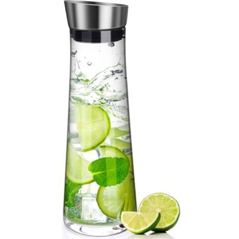 Pr Karaffe Im Glas, Karaffe Im Glas, Anti-karaffe Im Glas, 1 Liter, Mit Deckel Am Verschluss Und Rostfreiem Stahl Für Eau, Milch, Saft Und Limonade