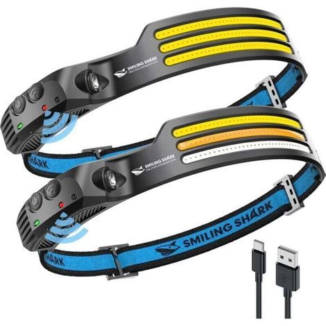 Frontlampe Smiling Shark, 2 Stück, Großer Winkel 230°, 3 Mehrfarbige Led-leuchtbänder, Wiederaufladbar Und Herausnehmbar, Bewegungsmelder Für Camping, Rand, Frontlampe Led, Lampe