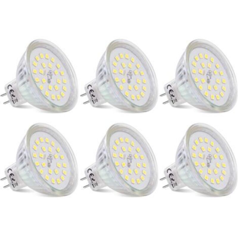 Pr Ampoules Led Gu5.3 Mr16 12 V, 3,8 W, Entspricht Halogen 40 W, Led-spot Gu5.3, Weiß, Kalt, 6000 K, Nicht Dimmbar, 430 Lumen, Lampe Led Mr16, 6 Stück [energieklasse E]