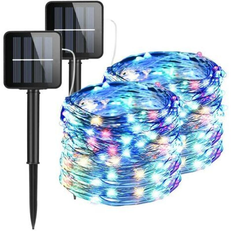2 Installationssolaires, Pvc/cuivre, 100 Led, 12 M, 8 Lichtmodi, Mehrfarbig