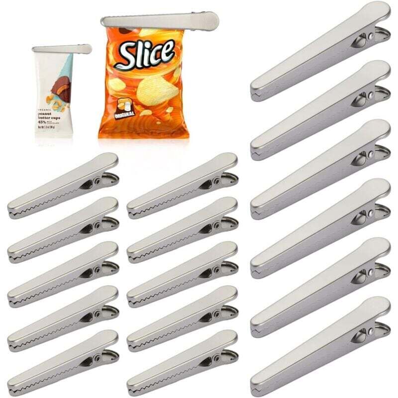 16 Stück Pince Sachet Alimentaire Acier Inox, 2 Tailles Pince Métallique, Fermeture Sachet Alimentaire, Clip Fermeture Sachet Pour Cuisine Maison (8 Cm/11,5 Cm)