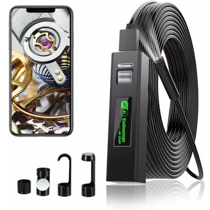 Wifi-endoskop-inspektionskamera 1200p – Ip68-schutz – 8 Led-leuchten – Halbstarres 2m-kabel Für Begrenzte Räume