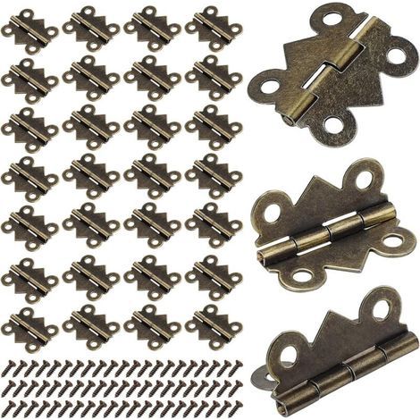 50 Pcs Petites Mini Charnières, 25x20mm Papillon Pliant Charnières, Bronze Antique Mini Charnières Pour Meubles De Maison Armoire Quincaillerie Porte