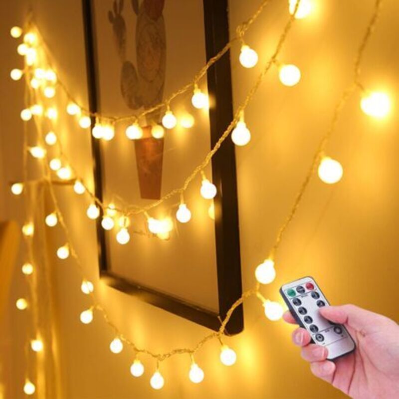 Guirlande-außenleuchte, 10 M, 100 Leds, Weiß – Stromversorgung Durch Stapel – 8 Betriebsmodi Mit Fernbedienung – Dekoration Für Die Hochzeit – 100 Leds