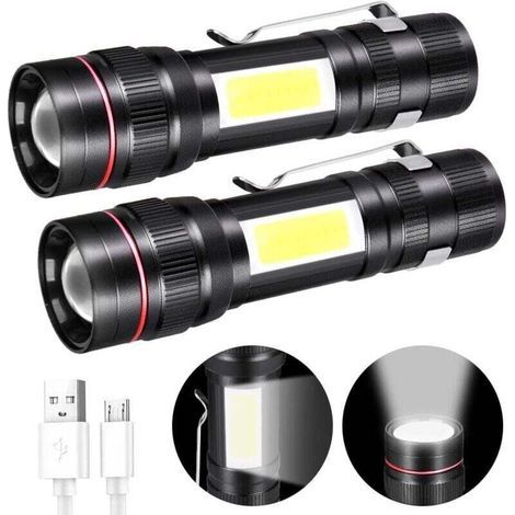 Led-taschenlampe, Wiederaufladbar, 800 Lm, 3 Modi Und Zoombare Taschenlampe, Tragbare Cob-taktiklampe Für Kinder, Geschenk/camping/randonne/dringlichkeit/atelier/taschenlampe (2 Stück) [energieklasse