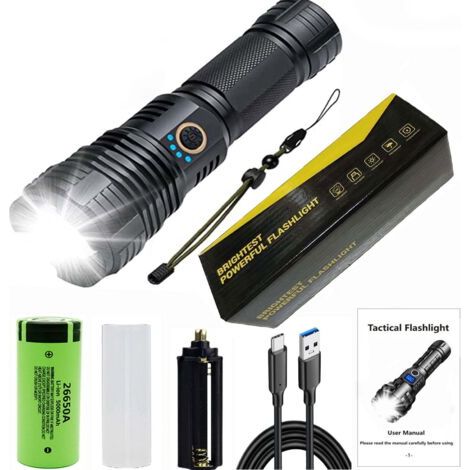 Akku-taschenlampen, Hochleistungs-led-taschenlampe, Leistungsstarke Xhp70.2-taschenlampe Mit Zoom, 5 Modi, Ipx7-schutz, Camping-taschenlampe, Randbeleuchtung, Ur