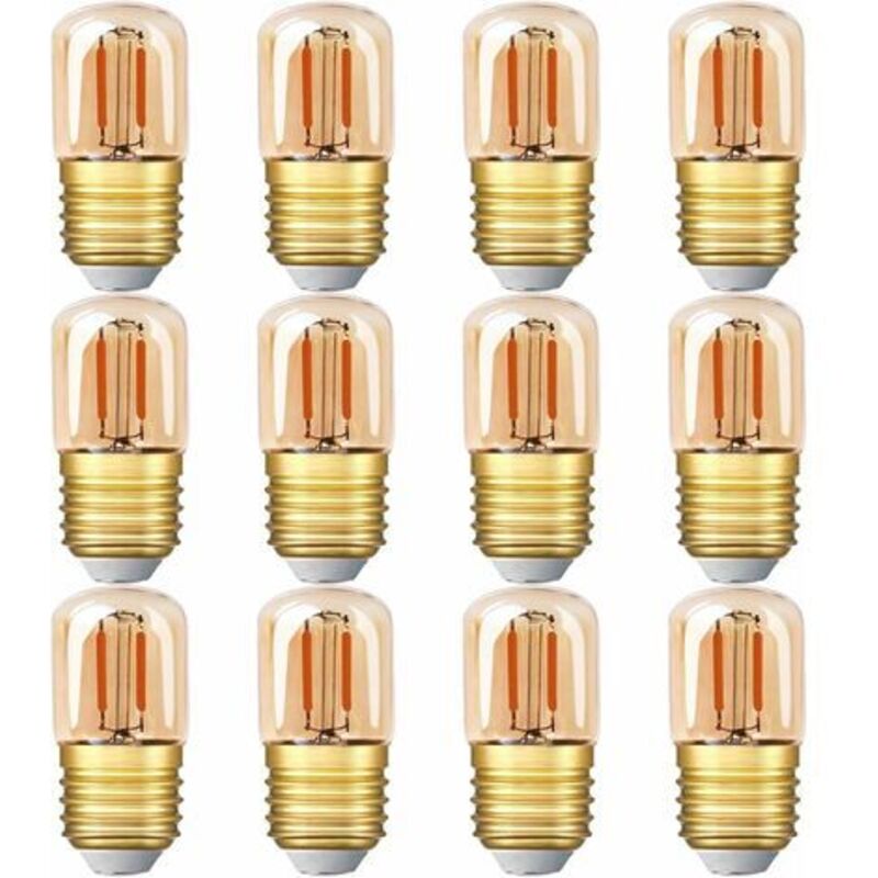 Pr Mini-led-röhren-ampulle, 1 W, T28, Edison-ampulle Mit Filament-led, E27-sockel, 2200 K, Superhelle Gelbe Ampulle Zum Dekorieren, Nicht Dimmbar (glasfarbe), 12er-pack [energieklasse G]