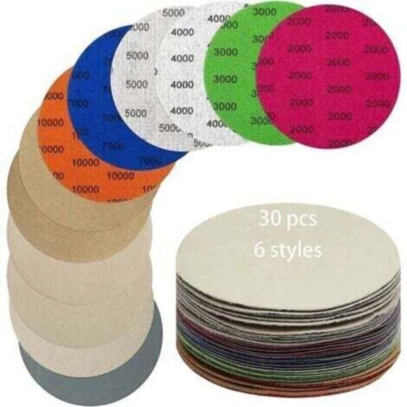 Hgbd-30 Stück Schleifpapier-schleifscheibe 125 Mm Körnung 2000/3000/4000/5000/7000/10000 Schleifpapier Mit Luftfeuchtigkeit/sek. Zum Polieren Von Metall, Holz Und Autopolitur Ponçage D