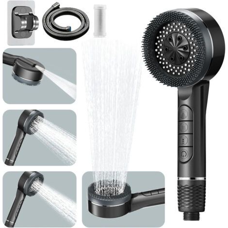 Pommeau De Douche Haute Pression, Pommeau De Duche Economie Deau Mit Tuyau Douche 1.5m Und Support De Douche, Pommeau Douche Anti Calcaire Mit Filtre 4 Types De Jets