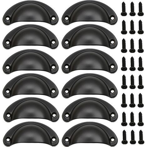 (schwarz) Lot Von 12 Vintage-türgriffen, Vintage-türgriffen Für Möbel, Kommoden Und Küchenschränke