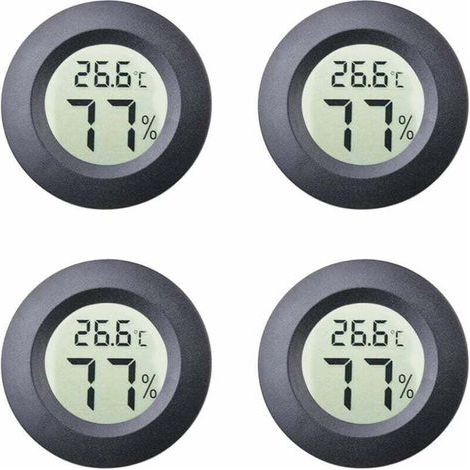 4er-pack Mini-hygrometer, Rundes Innenthermometer, Celsius- Oder Fahrenheit-meter, Lcd-anzeige, Numerische Anzeige Der Luftfeuchtigkeit Für Humidore, Töpfe, Inkubatoren, Etui, Gitarre, Reptilien, Auto