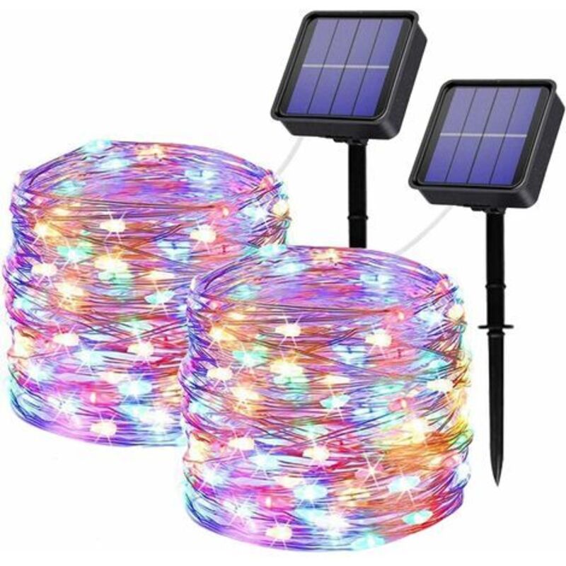 Guirlande Lumineuse Exterieur Solaire, [lot De 2] 2×22m 200 Led Guirlande Solaire 8 Modi Fil De Cuivre Étanche Décoration Guirlande Lumineuse Pour Jardin, Mariage, Fête, Terrasse, Chambre, Bal