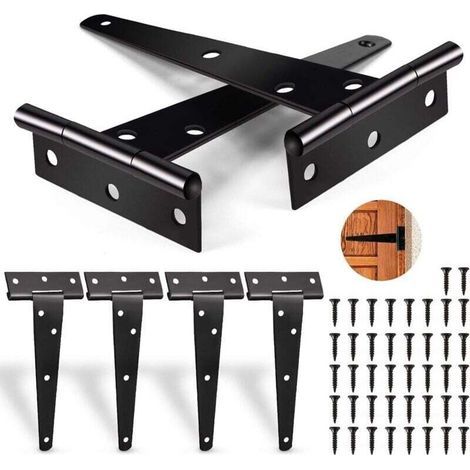 Charnières En T 6 Pcs, Robuste Noirs Charnières, Charnière Porte Lourde, Fassungsvermögen 25 Kg, Charnières Pliables Avec 42 Pcs De Vis Charnières Robustes Pour Portes,fenêtres,abris De Jardin-fe