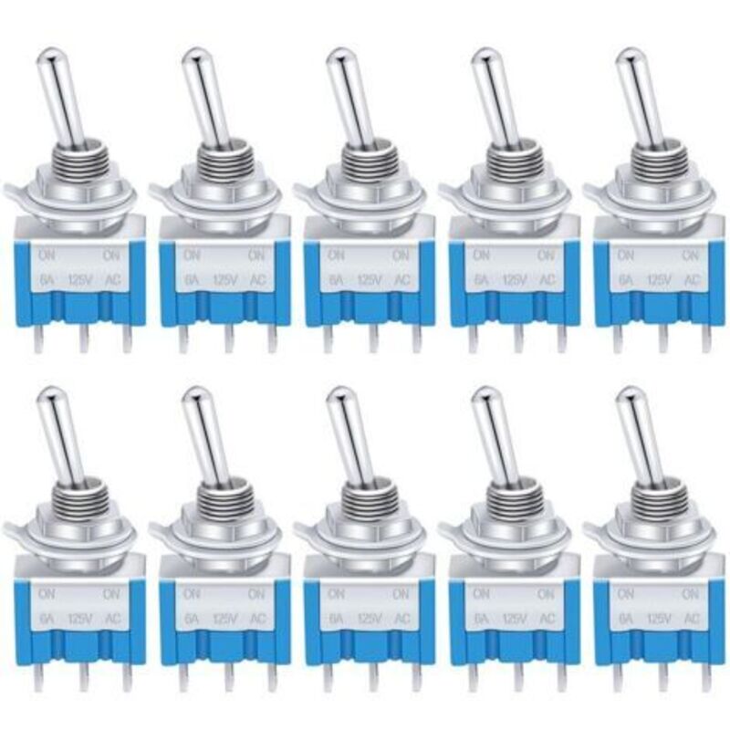 10 Stücke Blau Mini Ein/aus Kippschalter 3 Terminals 2 Position Spdt Metall Wippschalter Ac 125 V 6a Für Auto Lkw Boot Mts-102