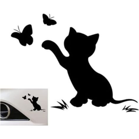 Autoaufkleber, Katzen- Und Schmetterlingsmuster, Niedlich, Autodekoration, Schwarz