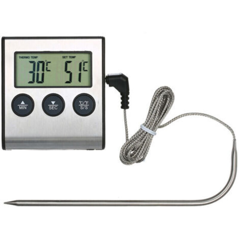 Digitales Kochthermometer 0250 °c Mit Alarm-timer, 148-mm-sonde Zum Grillen Und Backen, Genauigkeit ±1 °c