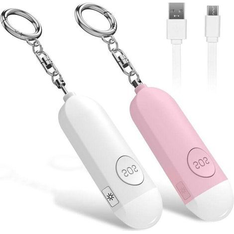 2-teiliger Wiederaufladbarer Wecker (rosa + Weiß), Basis-verteidigungspersonal, Betrieb Mit Anti-angriffssirene 130 Db Und Led-leuchte, Geeignet Für Frauen, Kinder Und Ältere Menschen