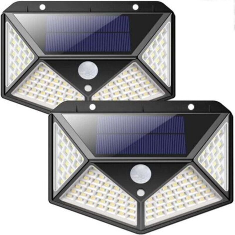 Lot Von 2 Solar-außenleuchten, 100 Leds, Mit Bewegungsmelder, Ip65 Außenbeleuchtung, Mit 3 Modi, Für Garten, Tür, Terrasse, Eingangstür, Garage