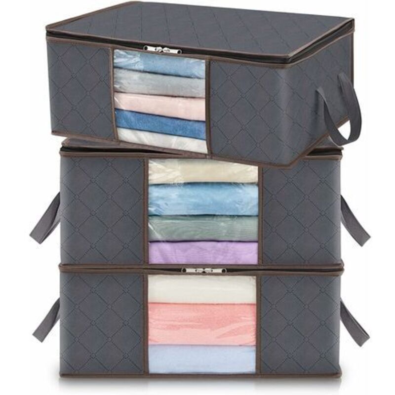 Set Mit 3 Aufbewahrungstaschen Mit 35 L Fassungsvermögen – Faltbar Unter Dem Bett – Abdeckung Mit Transparentem Fenster – Farbloser Vliesstoff – 48 X 36 X 20 Cm
