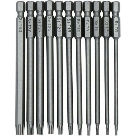 11 Stück S2 Torx-schraubendreher-bits 100 Mm, 1/4 Zoll Sechskantschaft, T6-t40 Präzisions-magnet-sicherheits-schraubendreher-bit, Langer Torx-schraubendreher.