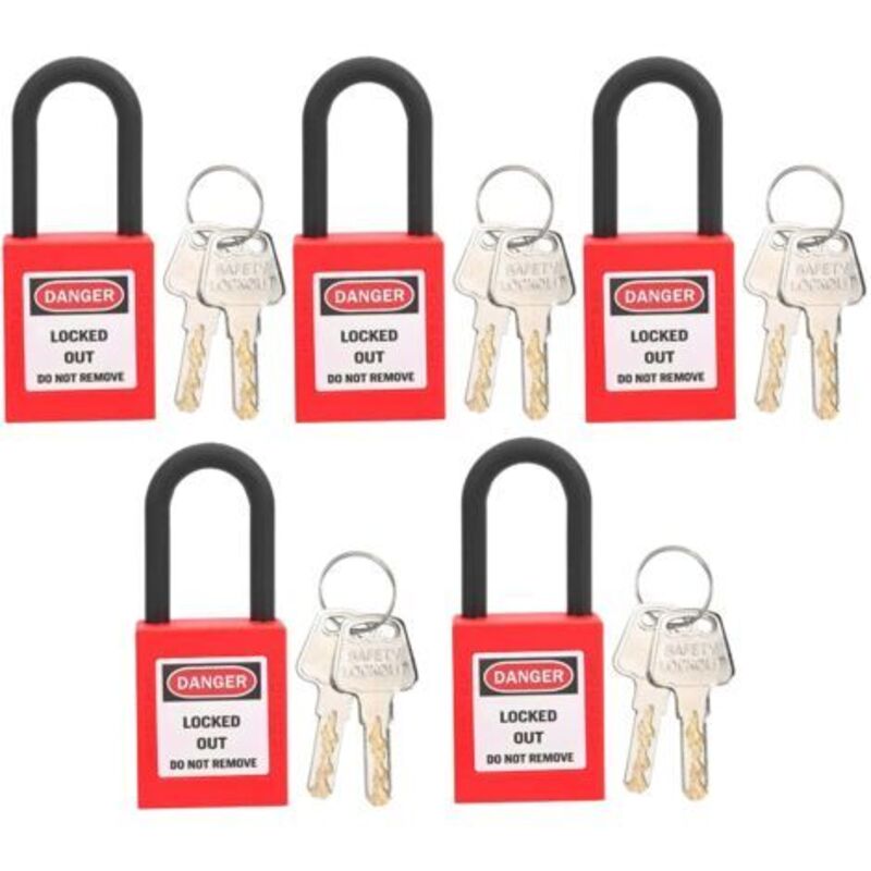 38-mm-vorhängeschloss Mit Verriegelung – 2 Schlüssel – Verstärktes Pa-nylon – Für Industrieumgebungen – Erhöhte Sicherheit – 5er-pack (rot)