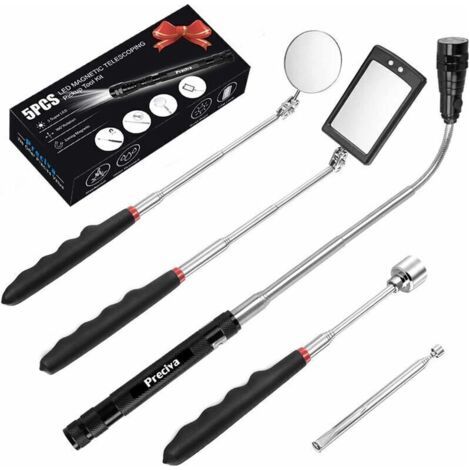 Heißer Verkauf: 5-teiliges Magnetisches Teleskop-aufnahmewerkzeug, Erweiterbares Werkzeugset Mit Led-licht, Einschließlich 15 Lbs/1 Lbs/runder/quadratischer Inspektionsspiegel/teleskop-schwenkgriff,