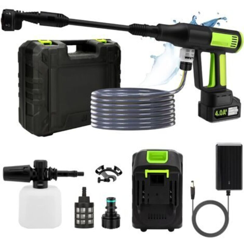 Nettoyeur Haute Pression Buse 6 Und 1, 1000 Psi Nettoyeur Haute Pression Ohne Filter Mit 1 Batterien, Nettoyeur Haute Pression Batterie Mit Tuyau, Pot En Mousse, Adapté Pour Nettoyer Les