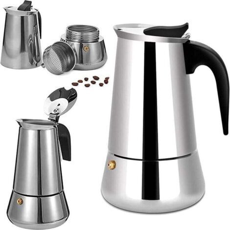 Italienische Kaffeemaschine Aus Rostfreiem Edelstahl, Xu, 6 Tassen, Kompatibel Mit Allen Arten Von Gläsern, 300 Ml