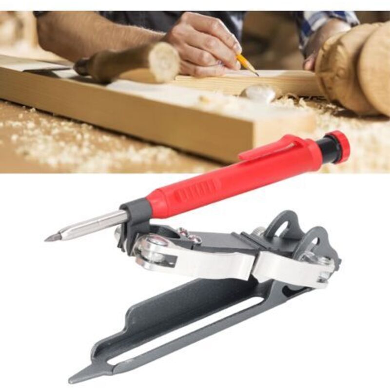Verwenden Sie Ein Multifunktionales Design-werkzeug Auf Aluminiumbasis Mit Buntstift. Richten Sie Die Konturenlinie Für Die Profilierung Der Nächsten Schritte Aus Und Messen Sie Die Konturlinie, Währe