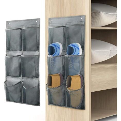 Lot Von 3 Organizern Für Schuhe Mit Häkeln, Biegsam, Aus Stoff, Für Schrank Und Tür, Organizer Für Schuhe, Grau
