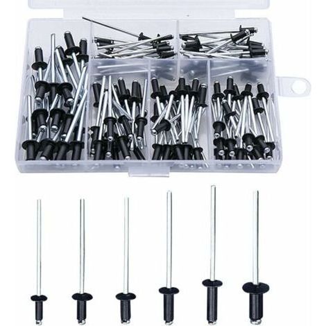 Ahlsen – Schwarze Aluminium-blindnieten 120 Stück – Sortiment M2,4 Bis M4,0 – Zur Metallbefestigung – Aufbewahrungsbox Inklusive
