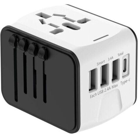 1500-w-universal-reiseadapter – 3 Usb- Und 1 Typ-c-stecker – Eu-, Uk-, Us- Und Au-stecker, Kompatibel Mit 224 Ländern – Doppelsicherung Für Sicherheit
