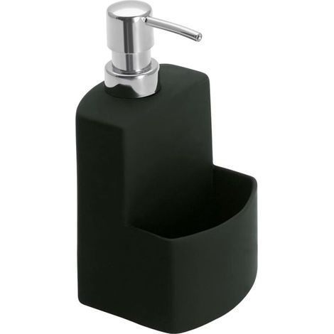 Behälter-flüssigkeitsverteiler, Savon-verteiler, Hochwertige Keramik, Doppelte Oberfläche, Mit Schwammfach, Fassungsvermögen 380 Ml, 10 X 18 X 10 Cm, Schwarz