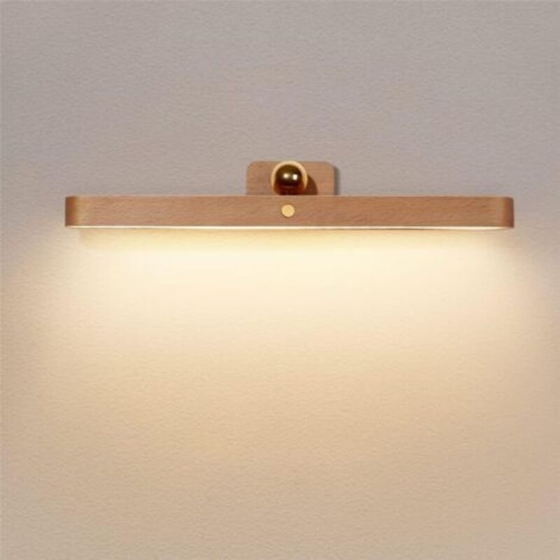 Wandleuchte Für Kinder Aus Holz Mit Taktilem Schalter – Led Dimmbar 4000 K – Wiederaufladbare Batterie 800 Mah – Lampe Drehbar Um 360°