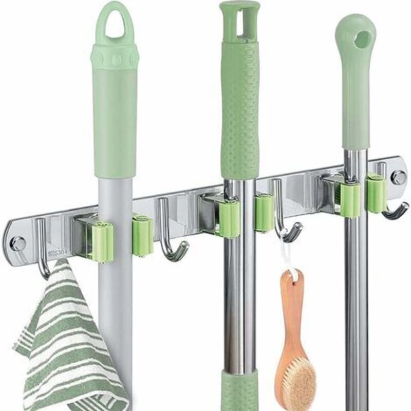 Wandmontierter Besenhalter, Edelstahl, Besenhalter Mit 3 Clips Und 4 Haken, Wandmontierter Aufbewahrungsregal-organizer Für Küche, Garten, Balkon, Garage (schrauben Und Klebeband Im Lieferumfang Entha