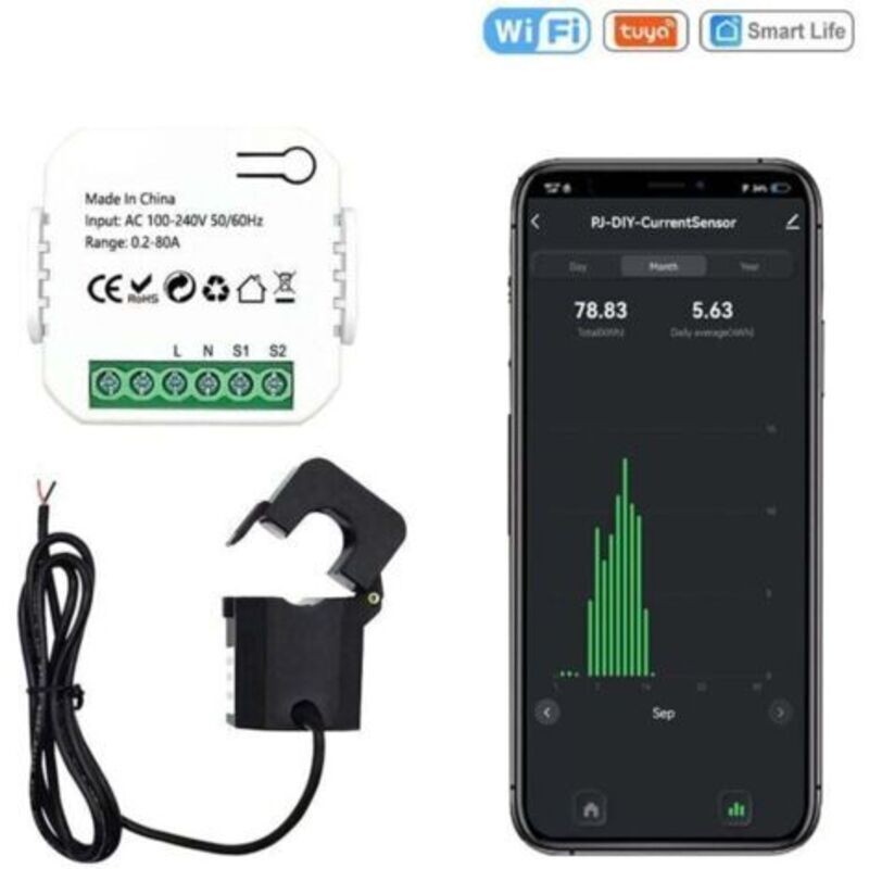 Intelligenter Energiewender 80a – Wi-fi-tuya-computer – Spannungsmessung 100–240 V Ca – Stromstrom 0,2–80 A – Anwendung Für Die Nächste Kwh – Leben 80 A