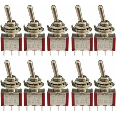 10 Stück Mini-wippschalter, Ac 125 V 6 A/250 V 2 A, 3-poliger Spdt Ein-aus-ein, 3-poliger 3-positionen-spdt, Selbstsichernder Wippschalter Für Autoteile, Rot,