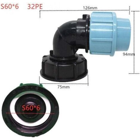 Ibc-tankadapter S60 X 6 – Anschlussstück Für Wasserschlauchanschluss (32-mm-winkelauslass)
