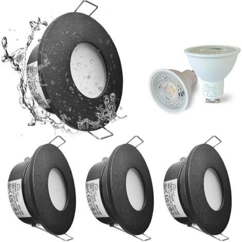 Set Mit 4 Ip65 Wasserdichten Led-einbaustrahlern 5w 3000k Warmweiß – 68mm Ausschnitt – Schwarzes Gehäuse – Für Bad Und Küche