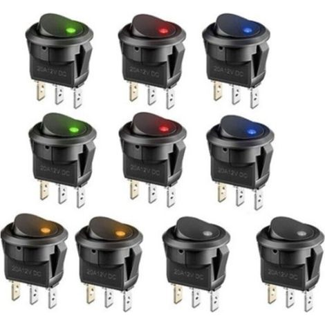 8 Stück Led-wippschalter, 12-v-schalter Für Auto, Dc 12 V, 20 A, Ein/aus, Selbstverriegelnder Schalter Spst, Runder Druckknopf, Auto, Boot, Haushaltsgeräte