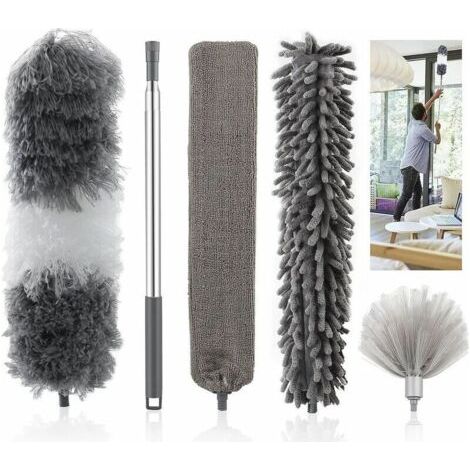 Plumeau 5 Und 1 Teleskop Mit Waschbarer Und Biegsamer Mikrofaser-tête De Loup, Ausgestattet Mit Einem Griff Aus Rostfreiem Stahl. Ideal Zum Betätigen Der Toilettenschüssel Und Der Ventilatoren D