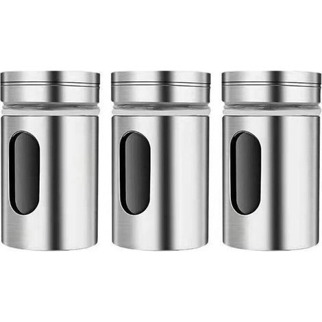 3-teilige Gewürzdosen Mit Schwingdeckel, Edelstahl-gewürzflasche, Gewürzglas, Küchengewürzset, Gewürzdosen Für Tee, Salz Und Pfeffer