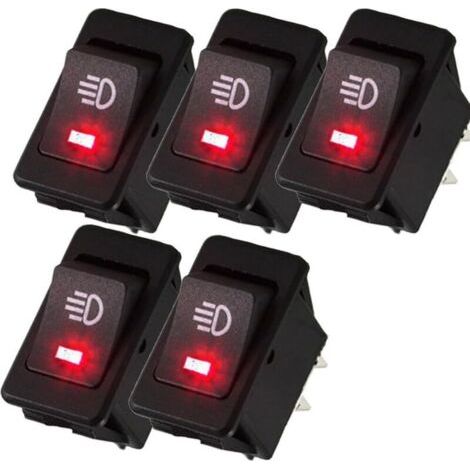 5 X 12 V Roter Auto-motorrad-nebelscheinwerfer-wippschalter, Lichtknopf, Led-druckknopf, 4-polig, Wasserdicht