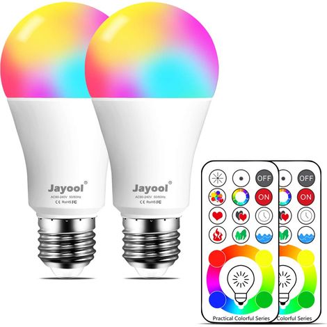 Led-ampulle Rgbw 10 W E27, 120 Farben, Farbwechsel, Mit Fernbedienung, Minuterie Und Variabler Intensität, Rgb + Tagesbeleuchtung (6500 K), Fassung Für Edison (2 Stück)