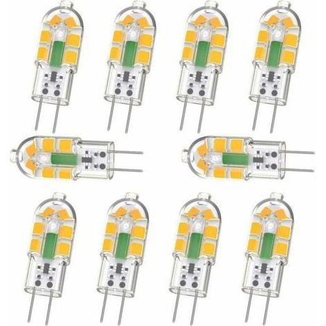 G4-glühbirne, G4-led-glühbirne, 2 W, 200 Lm, Entspricht 20 W G4-halogen-glühbirne, Warmweiß 3000 K, Ac/dc 12 V, Flimmerfrei, Nicht Dimmbar, 10 Stück,