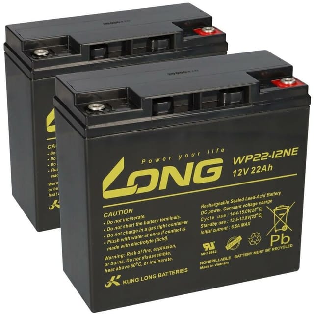 Kunglong - Ersatzakku für Sterling Little Gem 2 und Pearl 2x Kung Long 12V 22Ah Bleiakku Zyklenfest agm