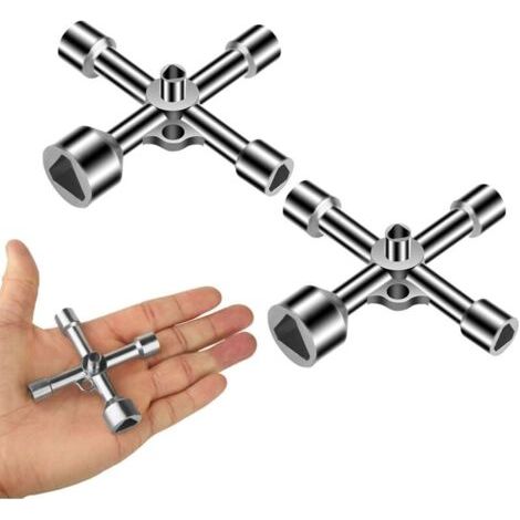 Set Mit 2 Multifunktionalen 4-wege-dreikantschlüsseln Für Schaltschränke, Heizungs-, Spül- Und Gaszähler, Robust Und Praktisch.