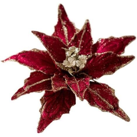 Mehrfarbiger Weihnachtsblütenkopf, Weihnachtsbaumschmuck, 25 Cm, Künstliche Weihnachtsblumen Zum Selbermachen (rot)