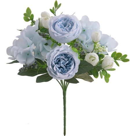 Lot Von 2 Bouquets De Pivoines Bleues Artificielles En Soie, Mélange D'Hortensias Artificiels (bleus)